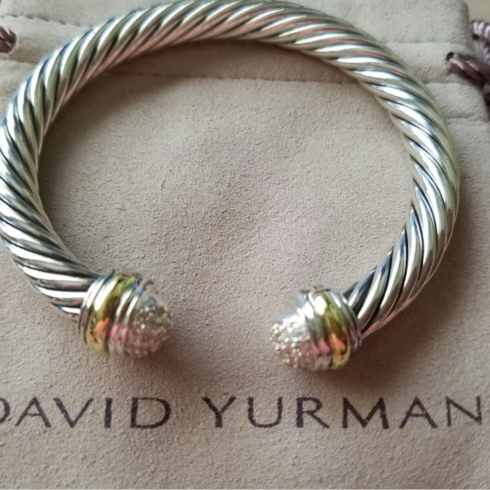 David Yurman 7 mm cable classic with pave diamonds and gold